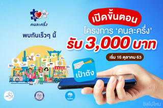 เปิดขั้นตอนรับ 3,000 บาท ในโครงการ ‘คนละครึ่ง’ เริ่ม 16 ตุลาคม 63