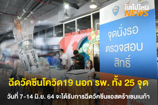 เริ่มแล้ว! ฉีดวัคซีนโควิด19 นอก รพ. ทั้ง 25 จุด วันที่ 7-14 มิ.ย. 64 จะได้รับการฉีดวัคซีนแอสตร้าเซนเนก้า